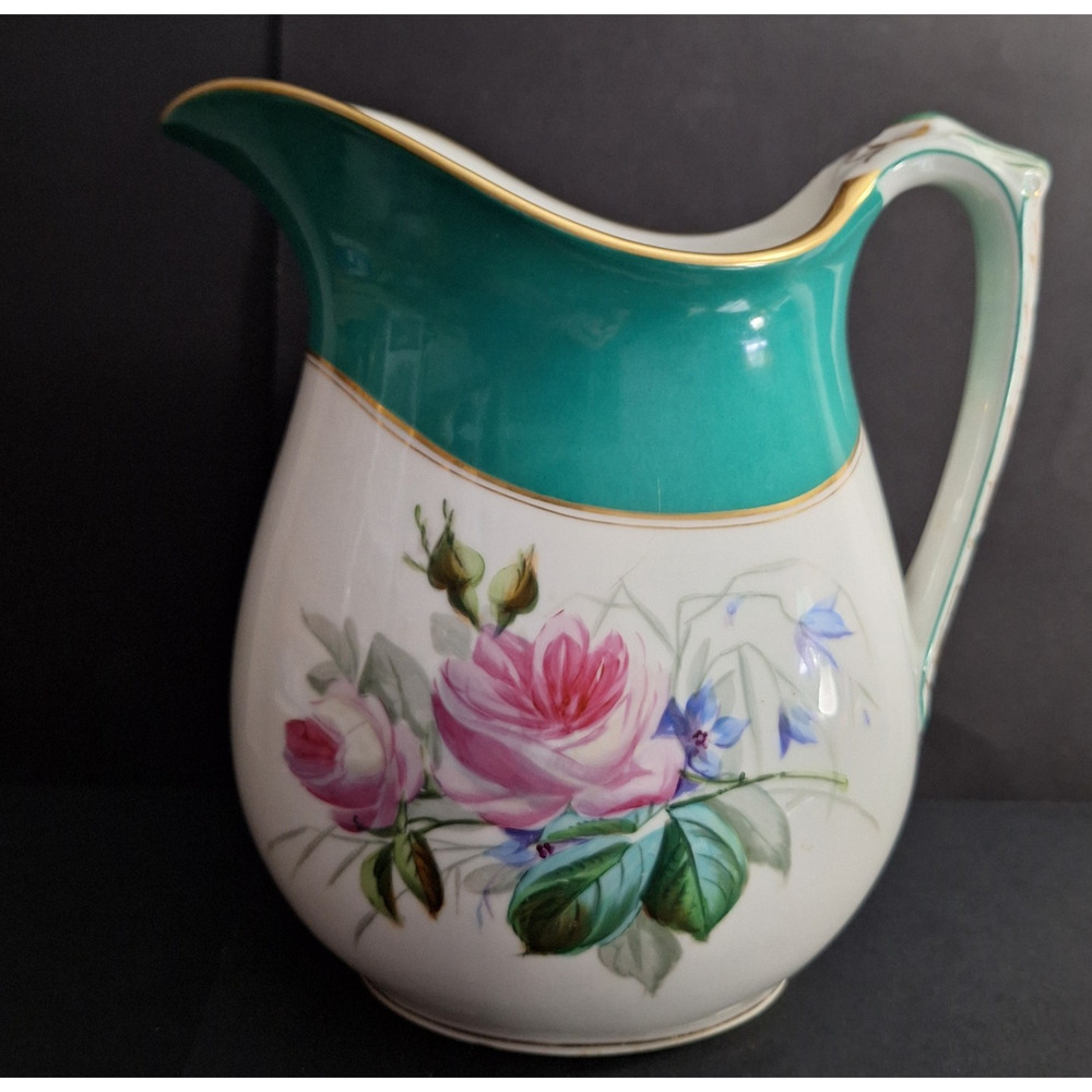 Antique Ovington Brothers of Brooklyn Porcelain Pitcher Hand Painted Florals